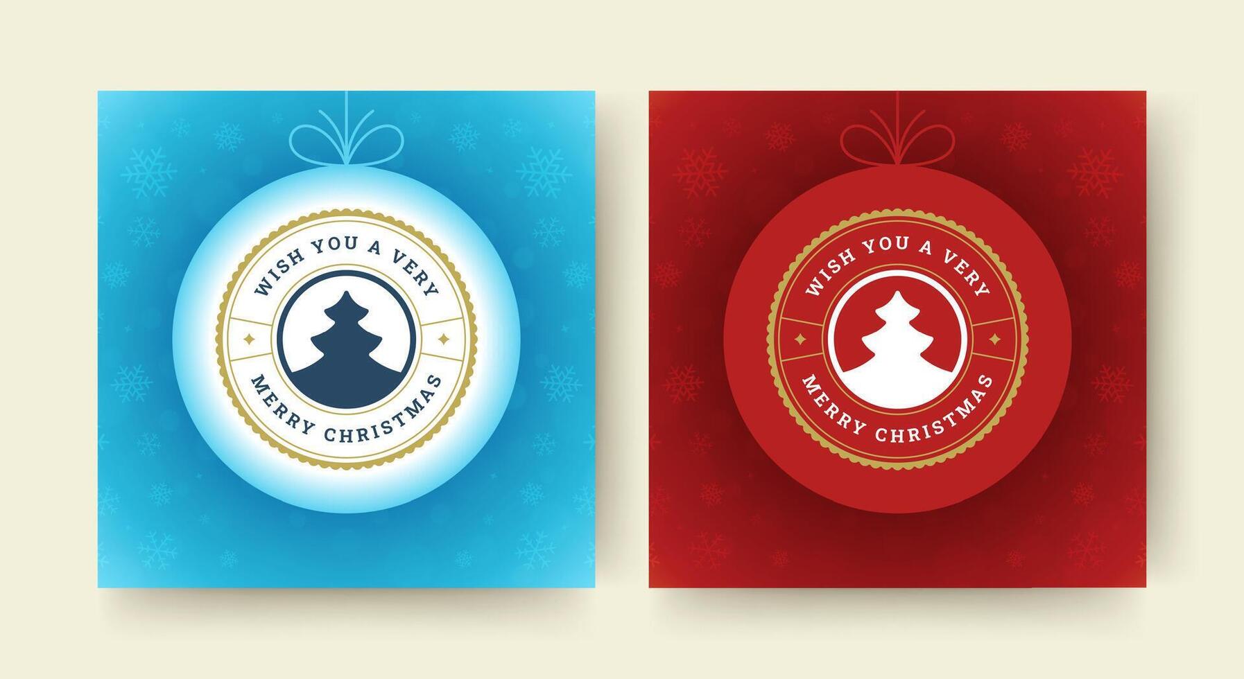 Merry Christmas Happy New Year social media post design template set flat illustration vector