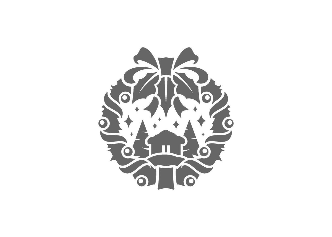 Christmas wreath with house and coniferous trees illustration vector