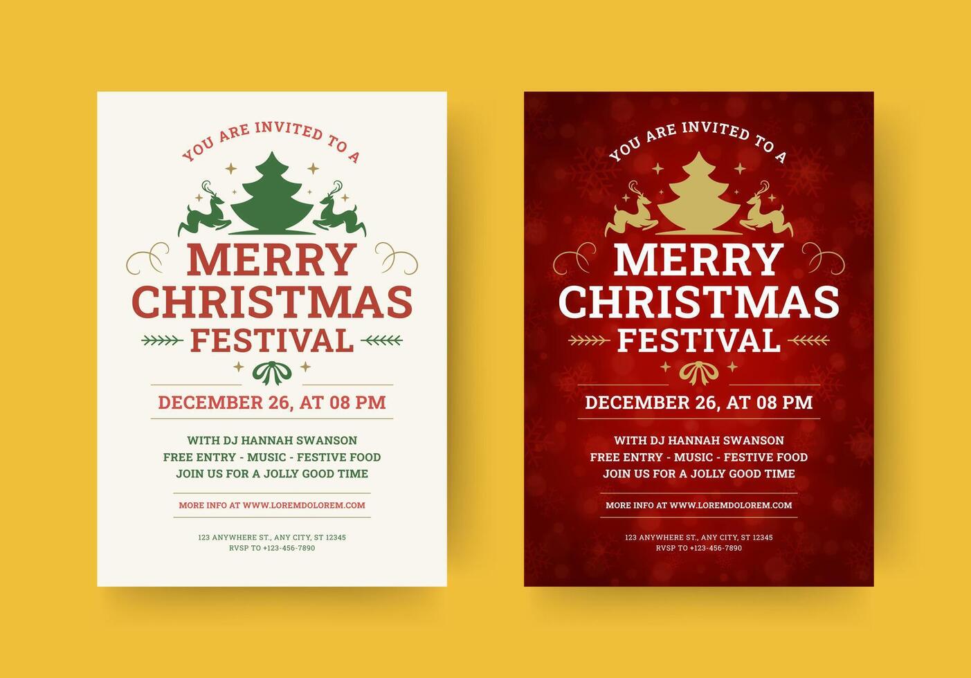 Merry Christmas festival invitation retro flyer design template set illustration vector