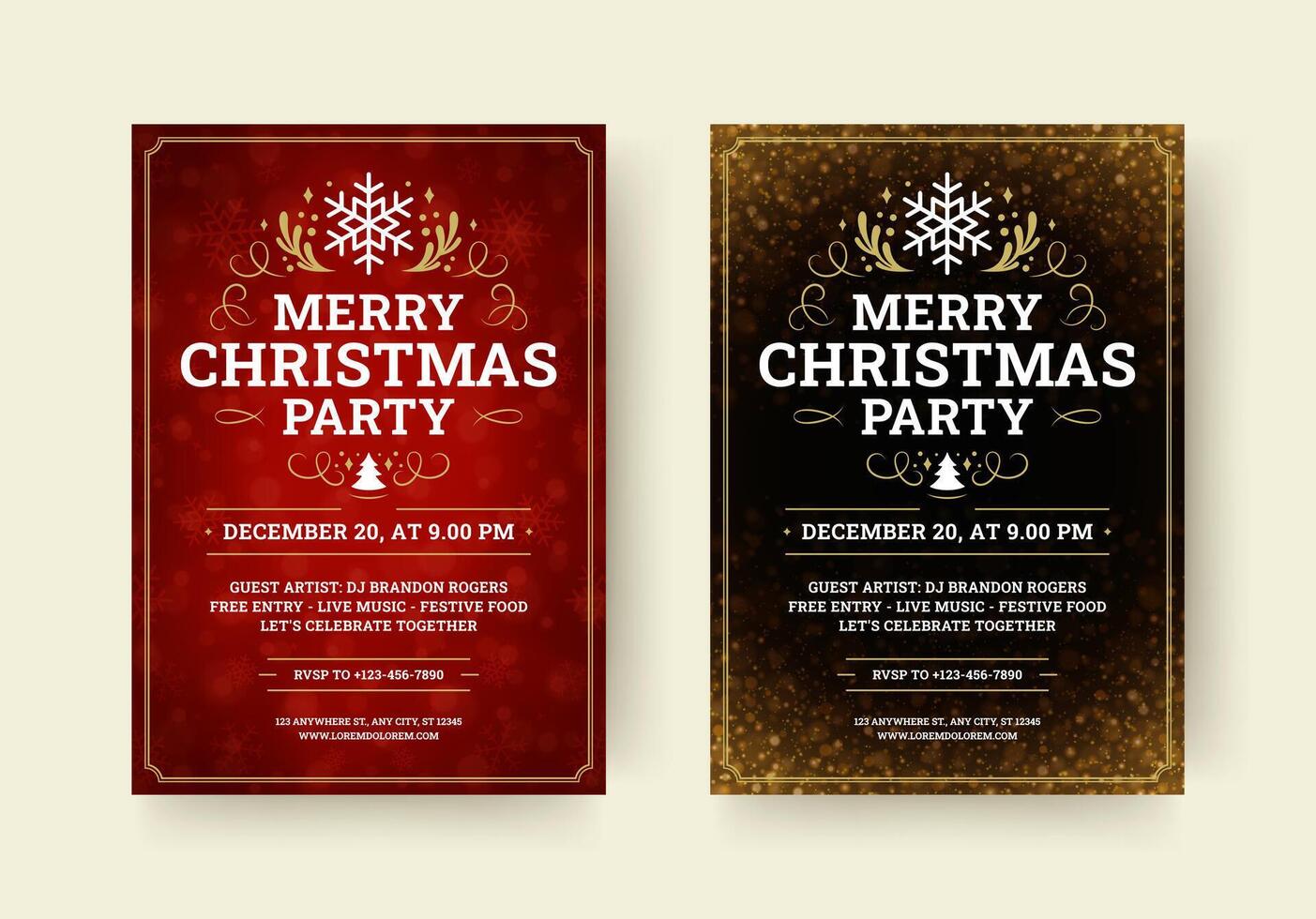 Merry Christmas party music event retro flyer invitation design template set illustration vector