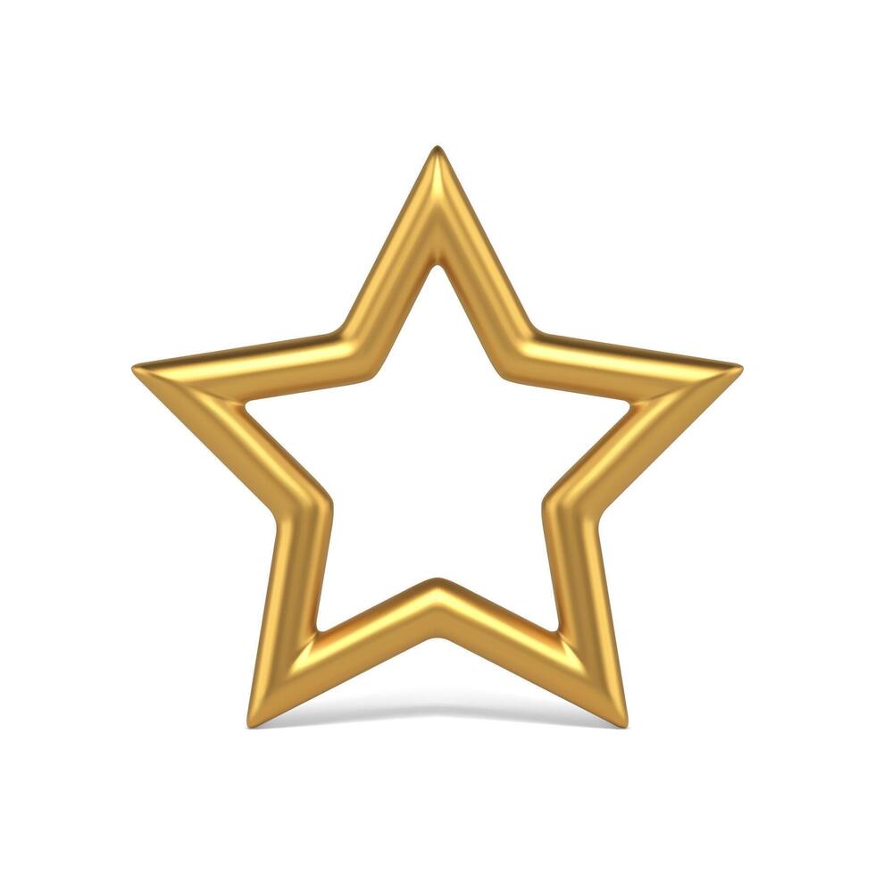 Luxury golden five pointed star shape contour Christmas tree decorative element 3d realistic vector