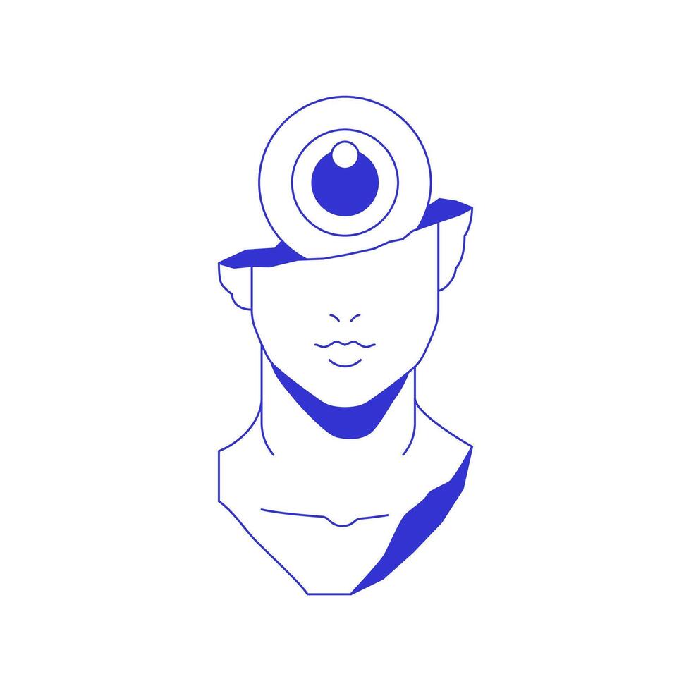 Y2k psychedelic antique sculpture with eye in head comic groovy line icon flat illustration vector