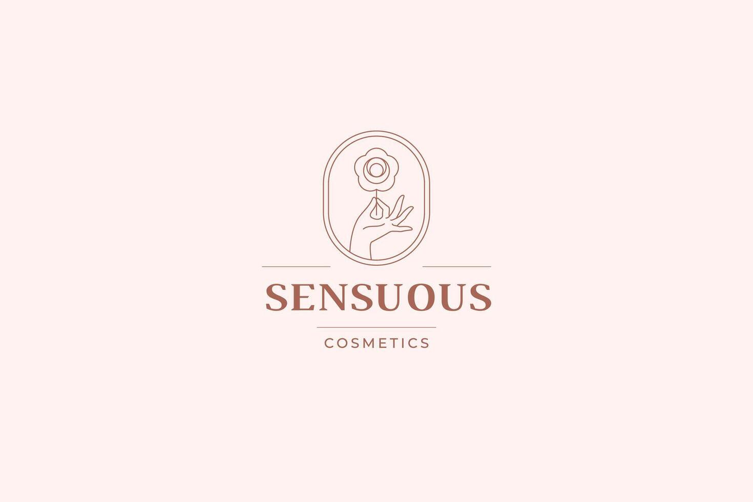 Elegant feminine hand with flower in frame line art logo design template illustration vector