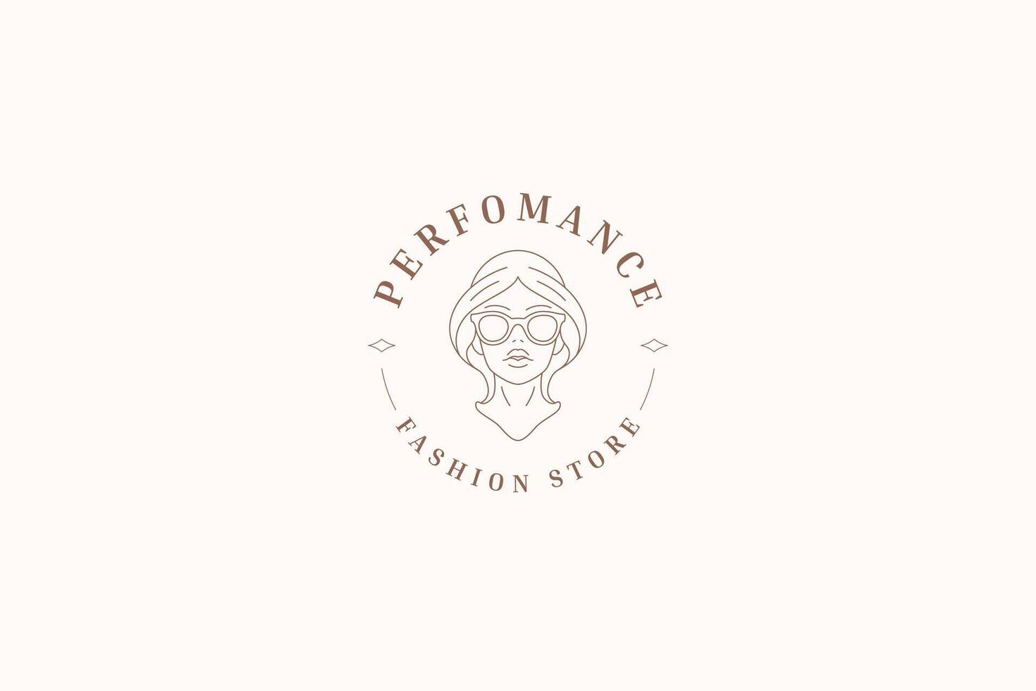 Stylish female in sunglasses portrait minimalist line art circle logo design template vector