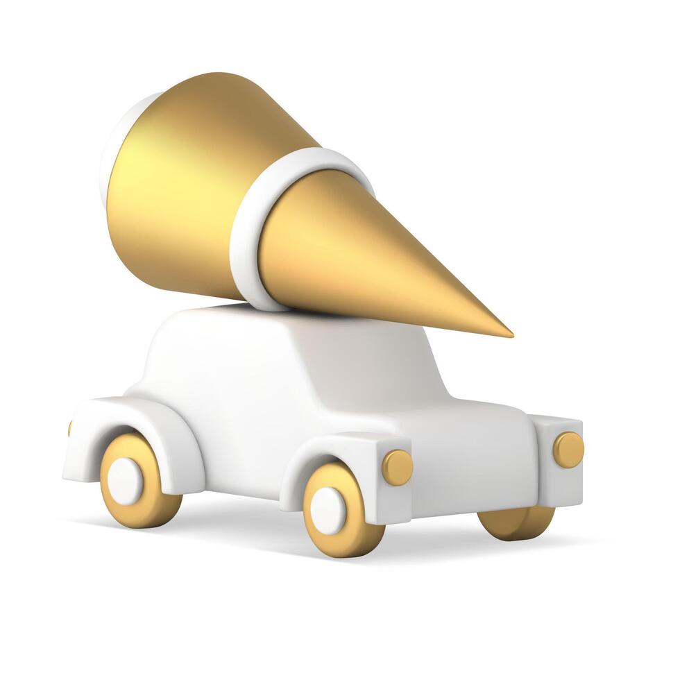 Expensive Christmas toy retro automobile with decorative spruce on rack holiday delivery vector