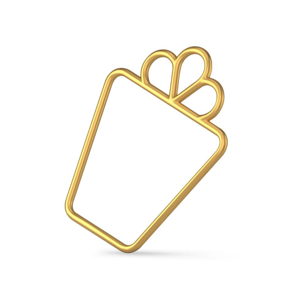 Minimalist golden metallic festive gift box bow luxury jewelry frame shape winter holiday vector