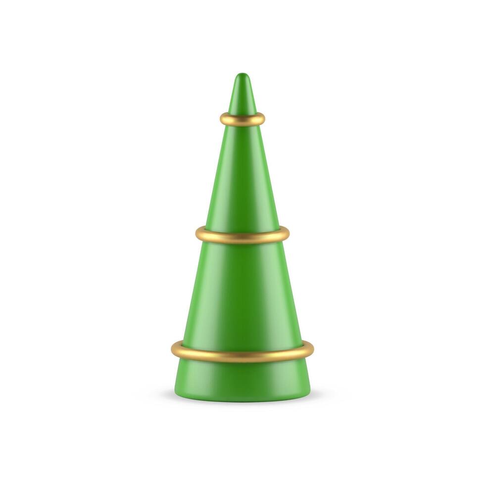Elegant minimalist abstract Christmas tree cone shape decorative design with golden rings vector