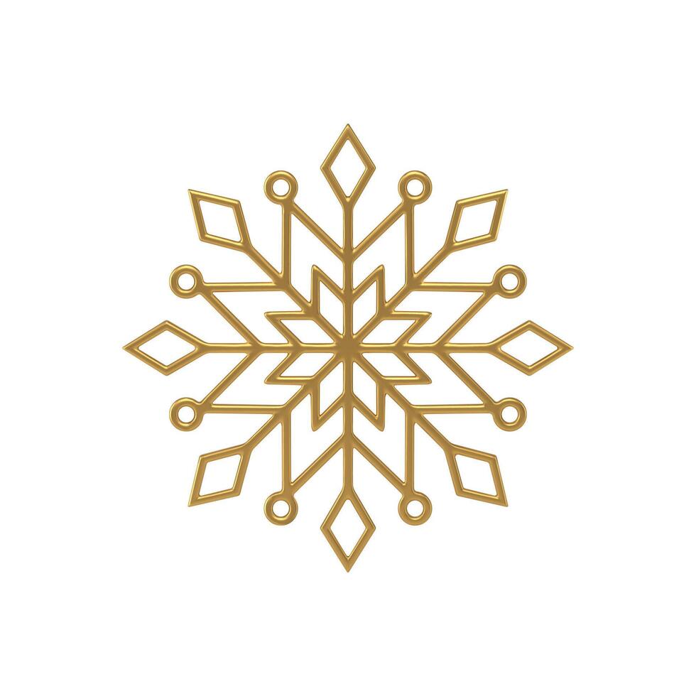 Decorative golden snowflake pattern realistic illustration. Glossy winter symbol vector