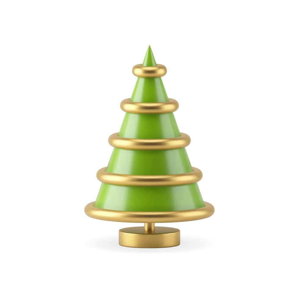 Luxury greeting souvenir green Christmas tree decorated by glossy metallic golden design elements vector