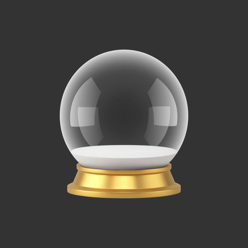 Realistic empty glass spherical ball on golden pedestal with light reflected illustration vector