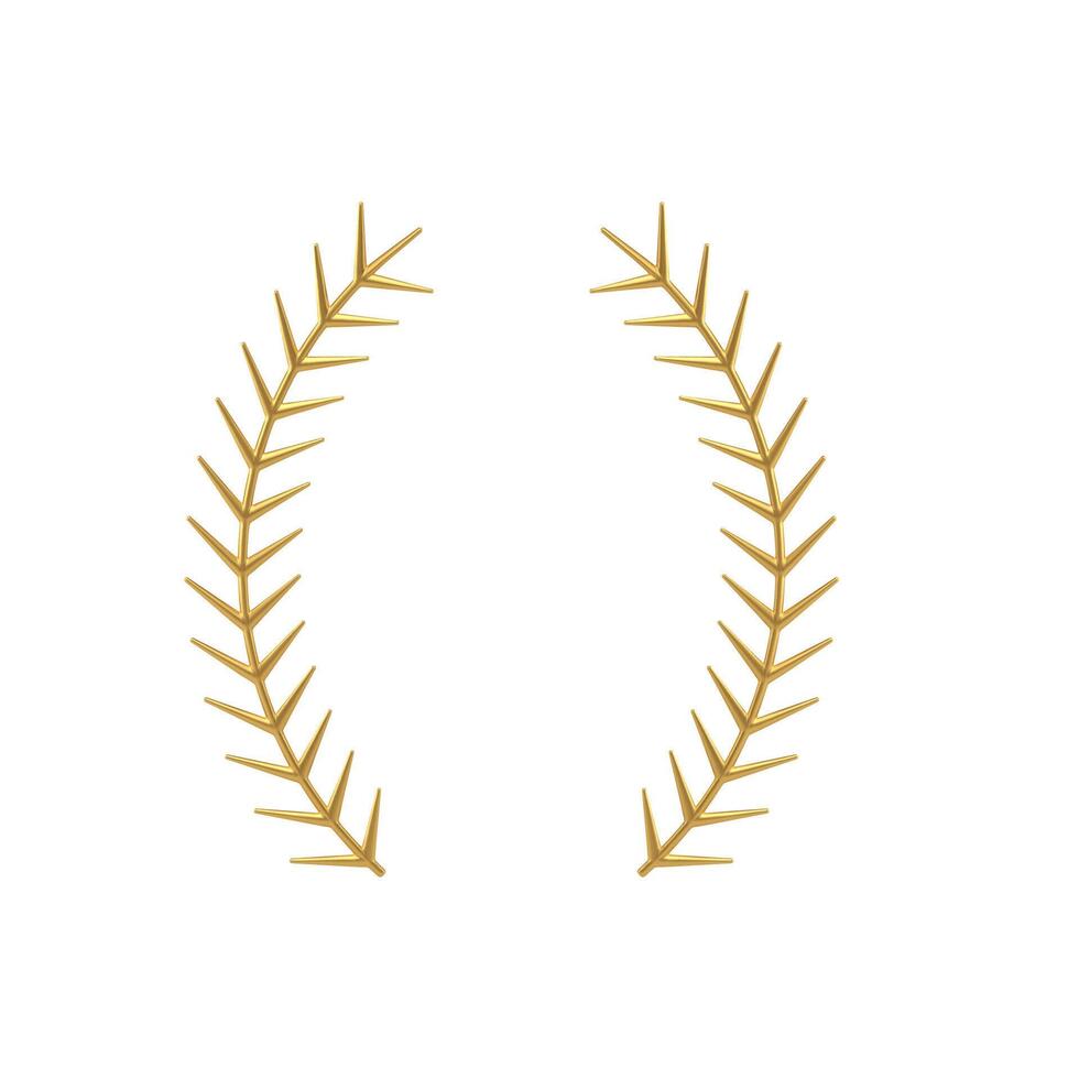 Two curled metallic golden wood branches with needles Christmas wreath or Greek antique symbol vector