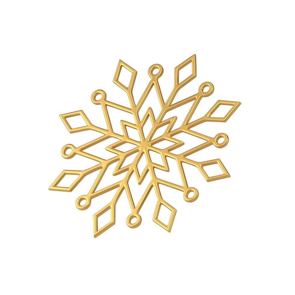 Golden glossy ornamental snowflake three dimensional realistic illustration vector