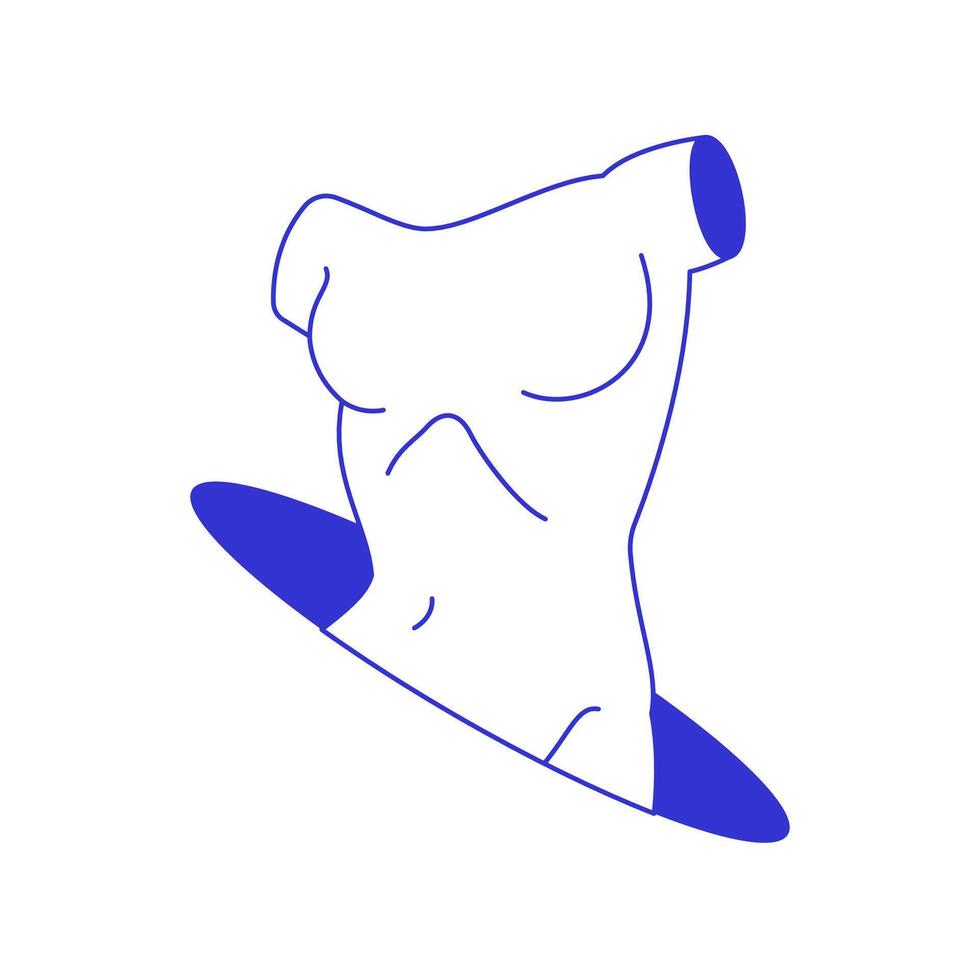 Y2k Greek female body torso monument in hole psychedelic contemporary pop art line icon flat vector