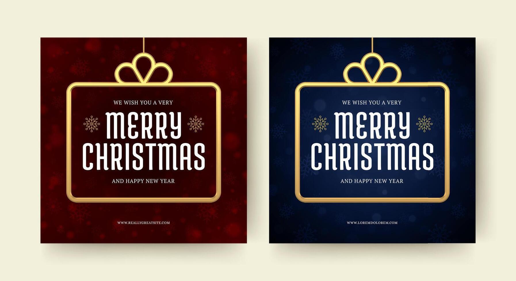 Merry Christmas Happy New Year social media post design template set illustration vector