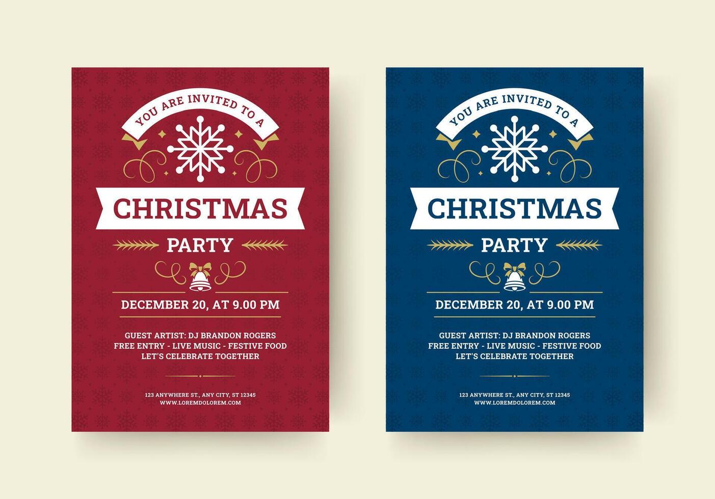 Christmas party music disco event retro flyer design template set flat illustration vector