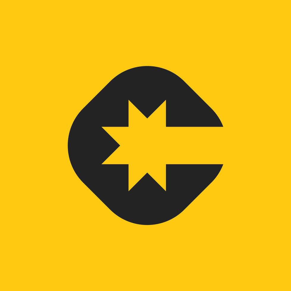 Initial letter C Star logo, letter C with Star combination flat design logo template element vector