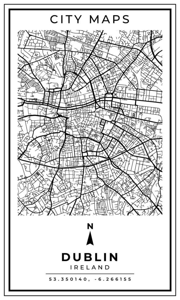 Monochrome Line Art Map of Dublin Capital City of Ireland, Illustration and home decoration vector