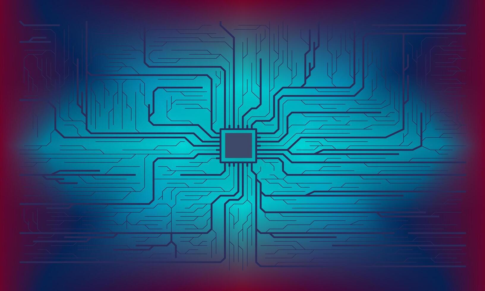 Circuit board elements in blue on technology light blue and dark background, AI concept banner or presentation vector