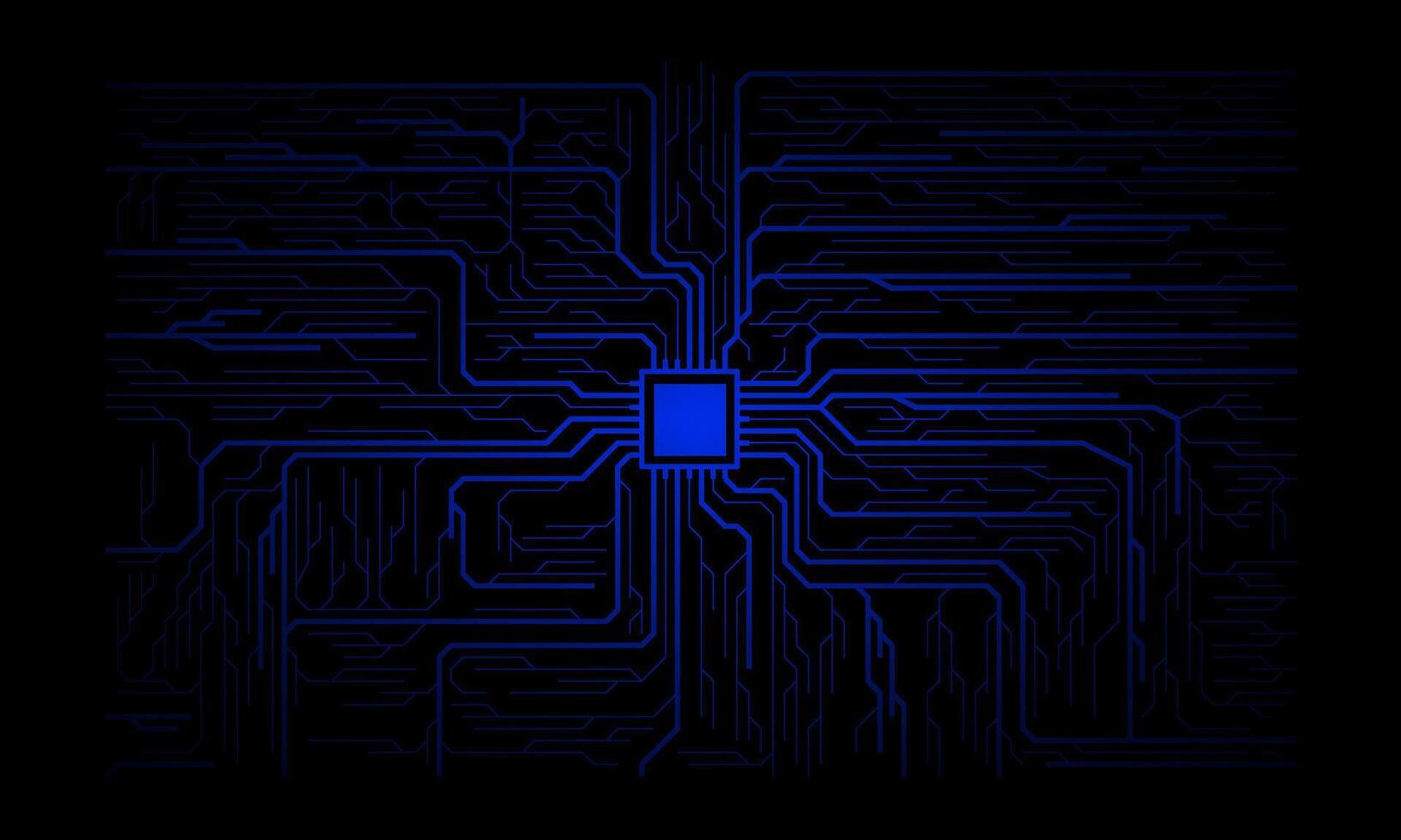 Circuit board elements in blue on technology dark background, AI concept banner or presentation vector