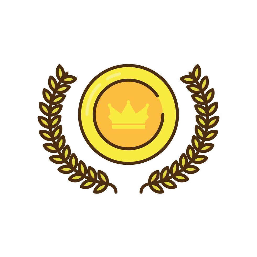 Medal with laurel wreath icons and symbols associated with winning flat design icon editable stroke vector
