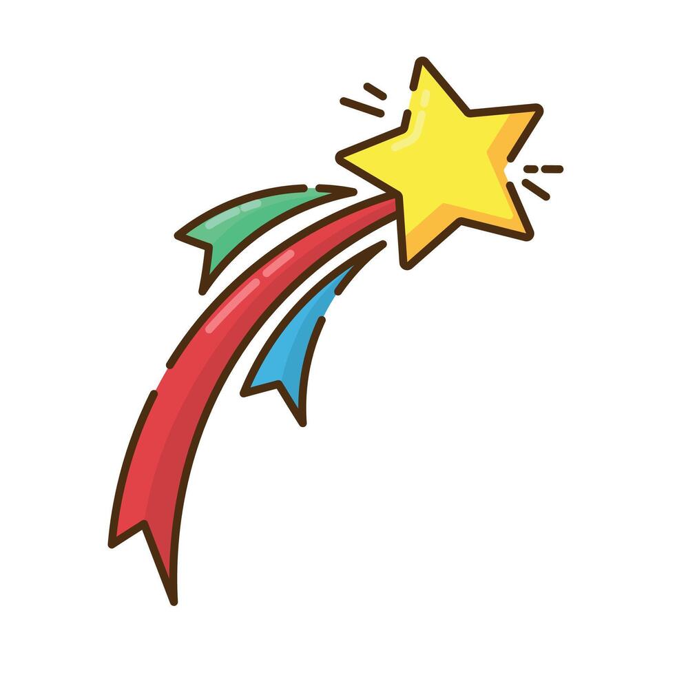 Shooting star icons and symbols associated with winning flat design icon editable stroke vector