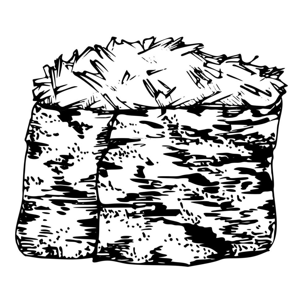 Traditional Japanese food, gunkan sushi seaweed nori wrap with raw fish salmon tuna crab seabass whitefin. Illustration hand drawn in pen and ink for restaurant, cafe menu, kitchen, recipe book vector
