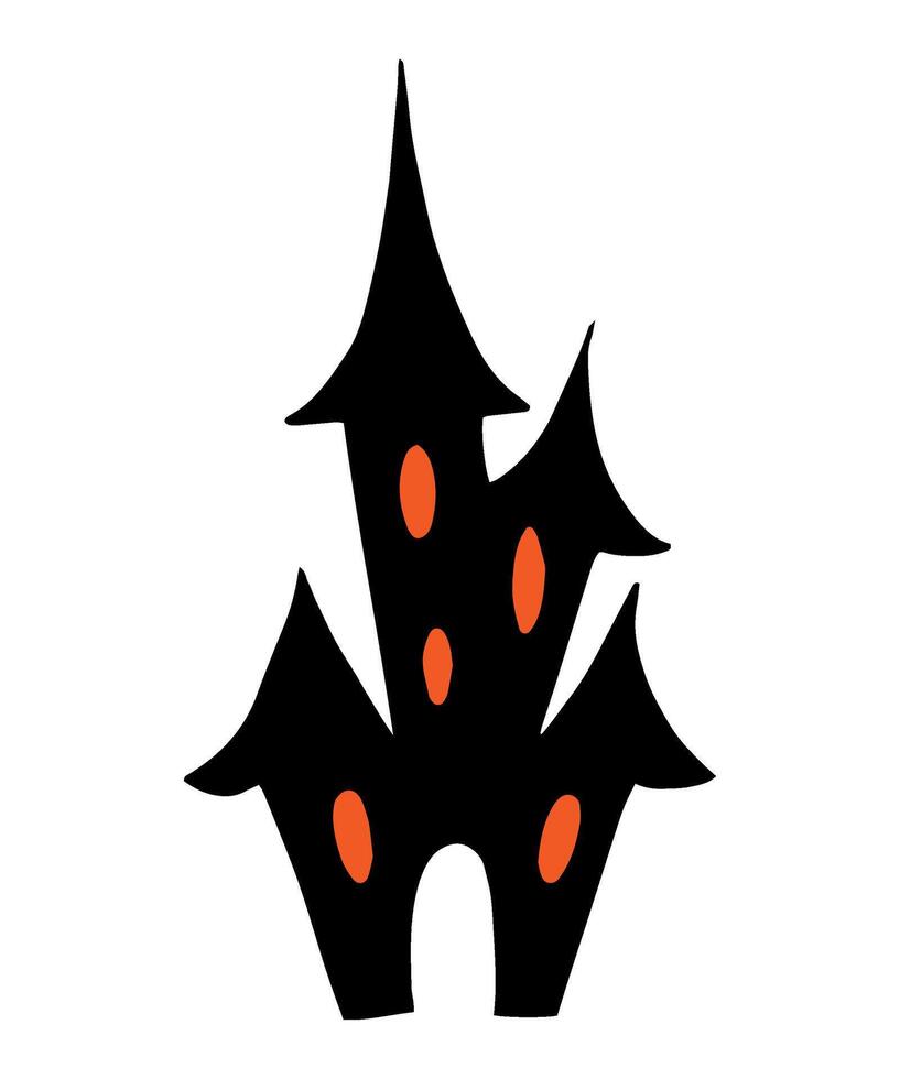 Haunted house silhouette. Black outline drawing for Halloween. Hand drawn isolated graphic clipart. Line illustration with mansion for creepy decor and invitation design. Doodle style architecture vector