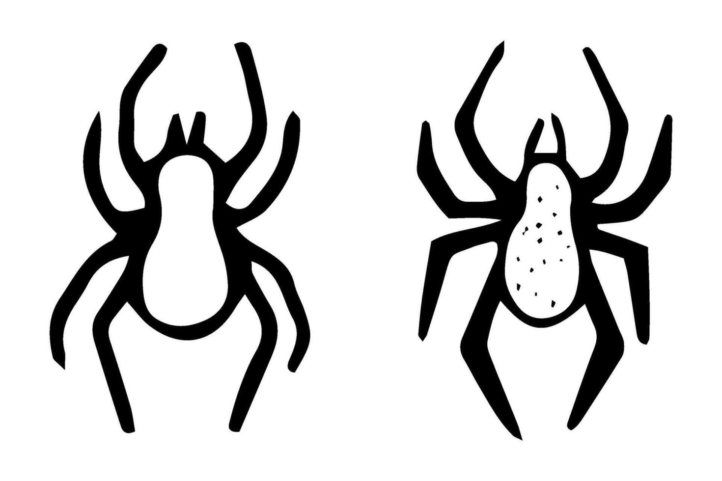 Spider silhouette. Black and white outline drawing for Halloween. Hand drawn isolated graphic clipart. Line illustration of creepy insect for invitation design, cards. Simple Doodle style vector