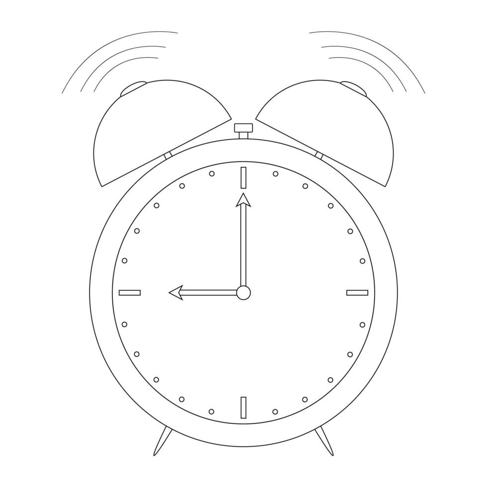 Simple black and white alarm clock illustration for back to school themed coloring books. Perfect for kids educational projects. vector