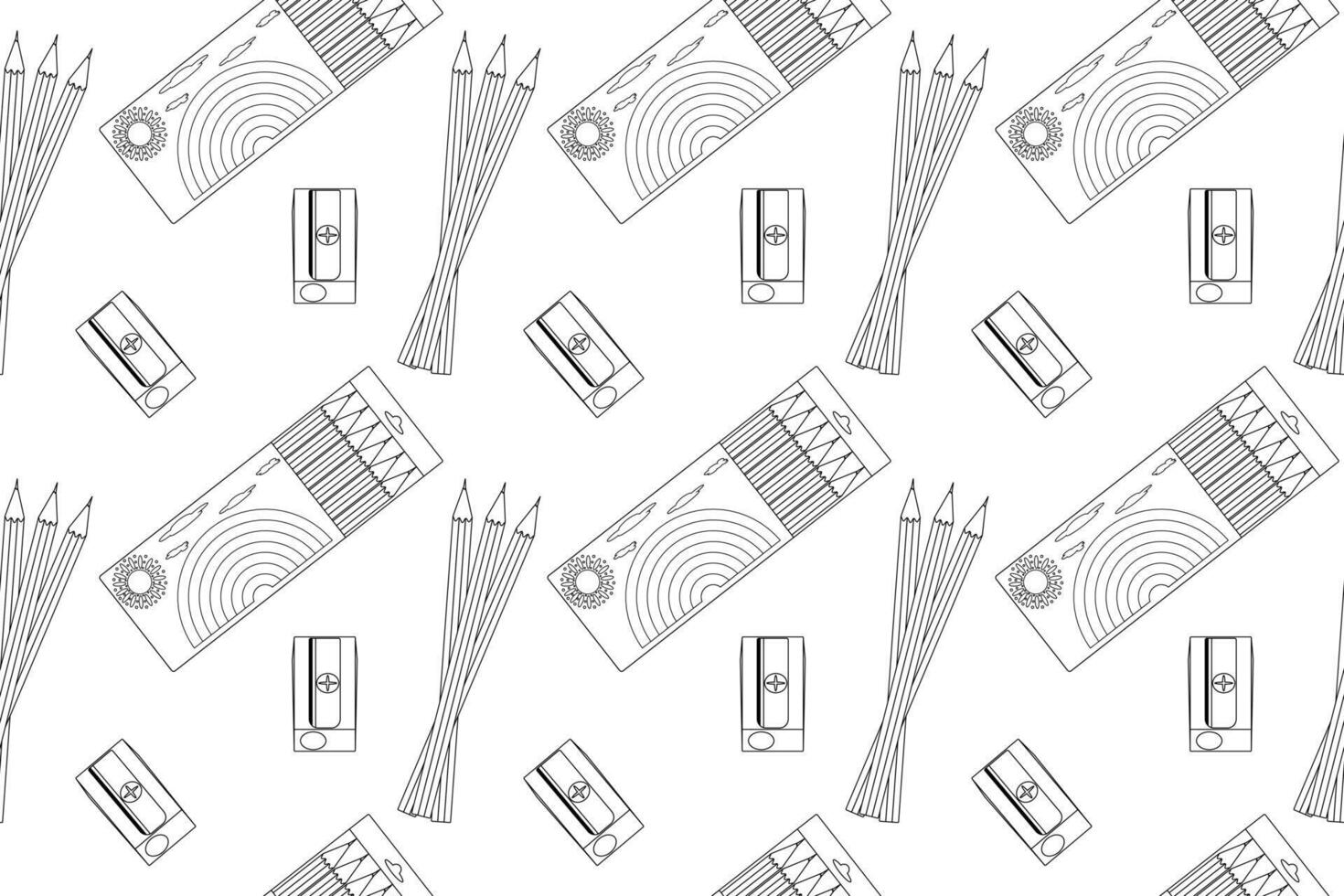 Outline illustration for a back-to-school-themed coloring page featuring plasticine, pencils, and sharpeners. Perfect for kids activities. vector