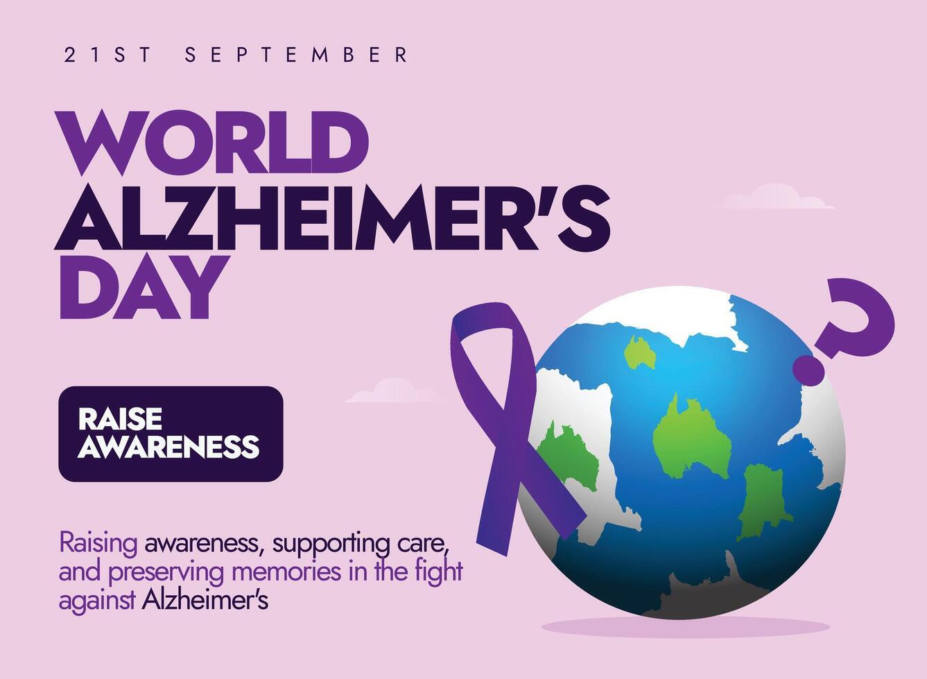 World Alzheimer's Day awareness banners, posts template with purple ribbon, earth globe. vector