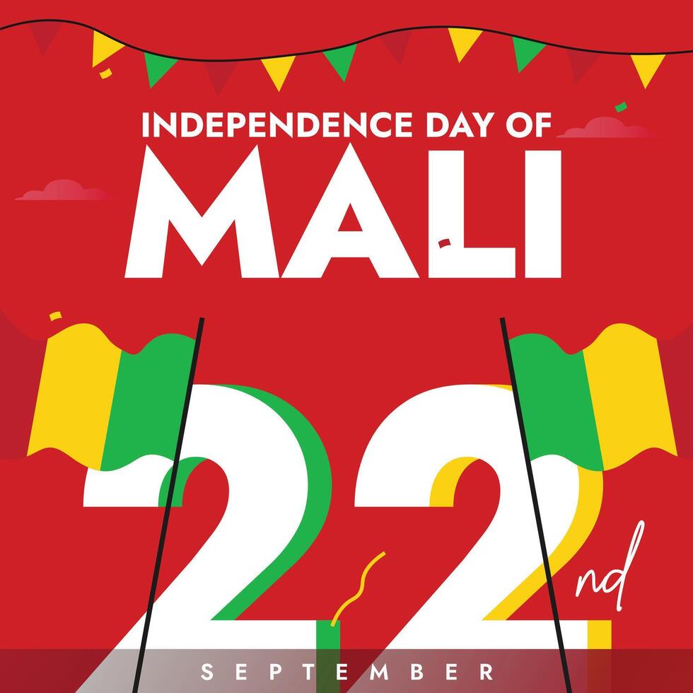 Independence day of Mali. 22nd September Mali independence day celebration banner with its flags, red background. vector