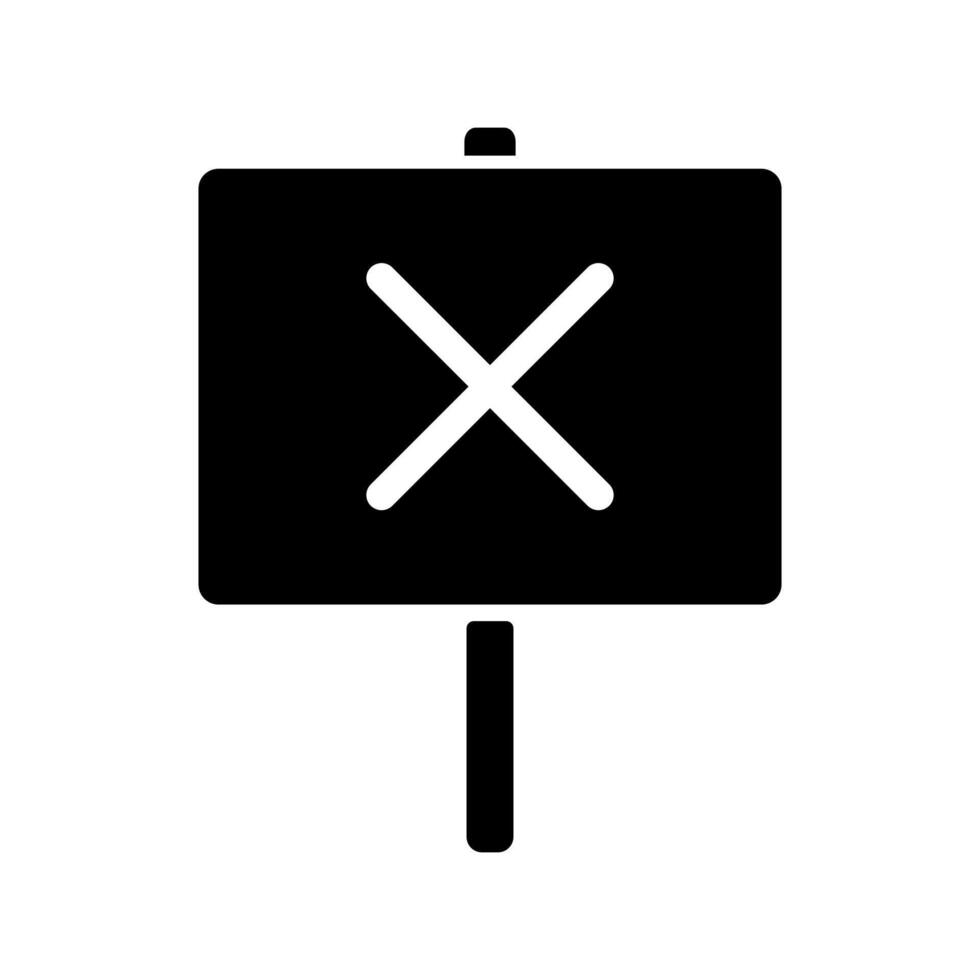 Cross mark on placard icon. Placard flat solid icon for approval, protest, debate, politics, voting concept vector
