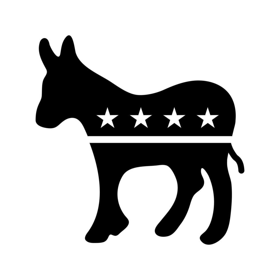 Democrat donkey icon flat. Democratic Party symbol. United States of America election vote black solid icon vector