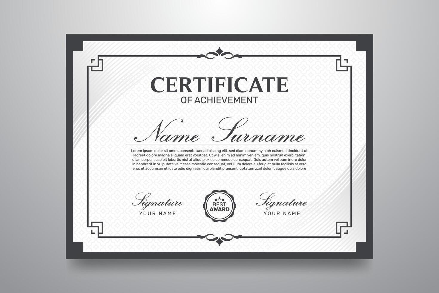Black and White Certificate of Achievement Template Design vector