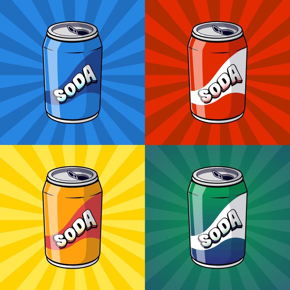 Four Colorful Soda Cans on a Pop Art Background vector