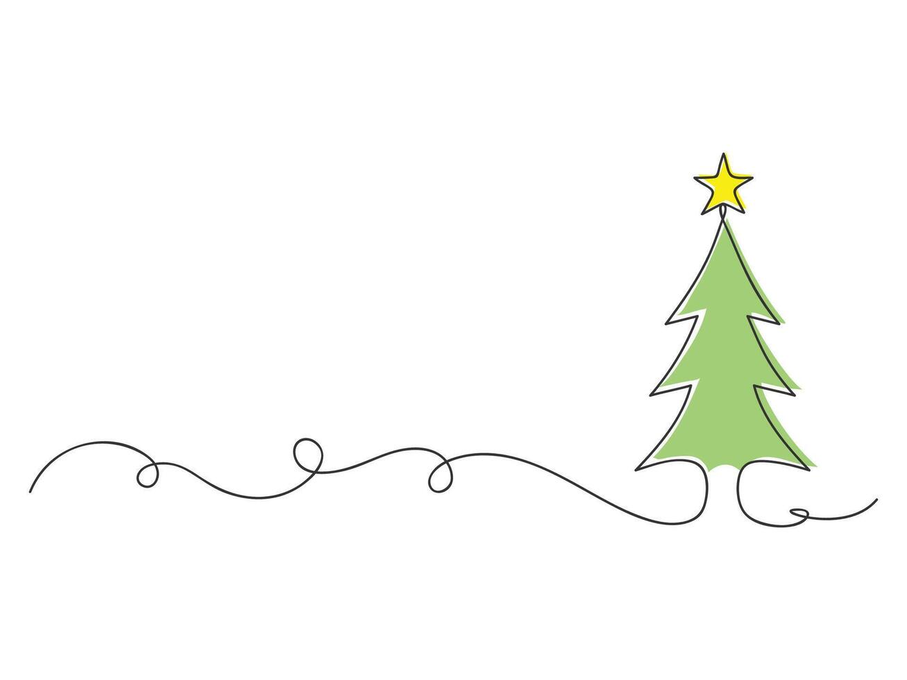 Continuous one line drawing of christmas tree with star isolated illustration. vector