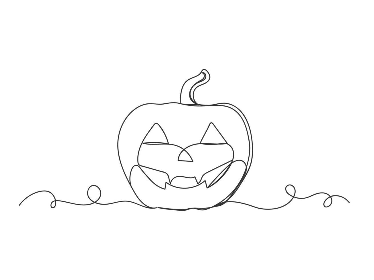 Continuous one line drawing halloween pumpkin isolated illustration. vector