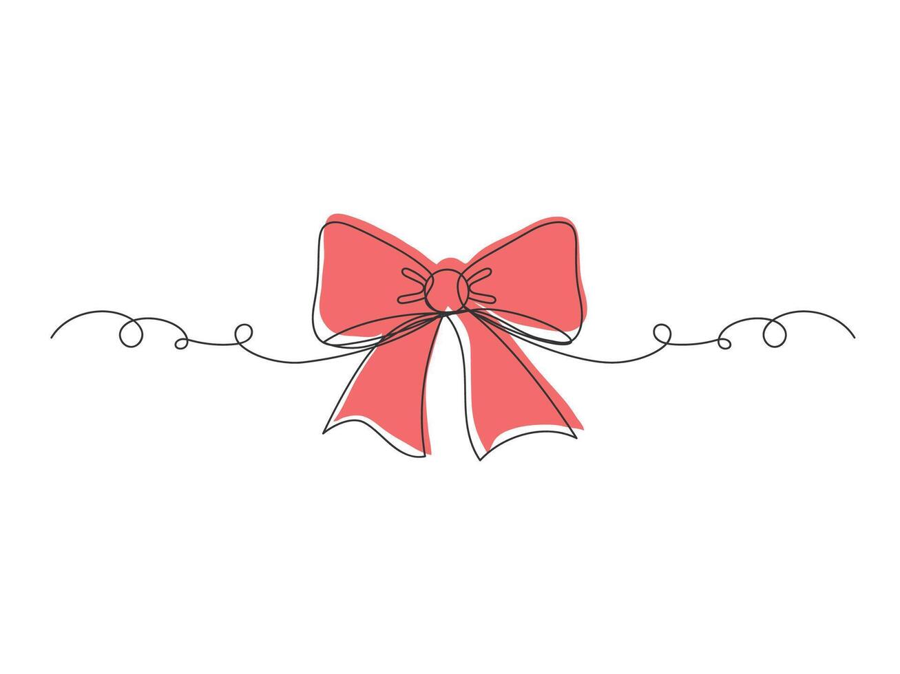 Continuous one line drawing of christmas ribbon bow isolated illustration vector