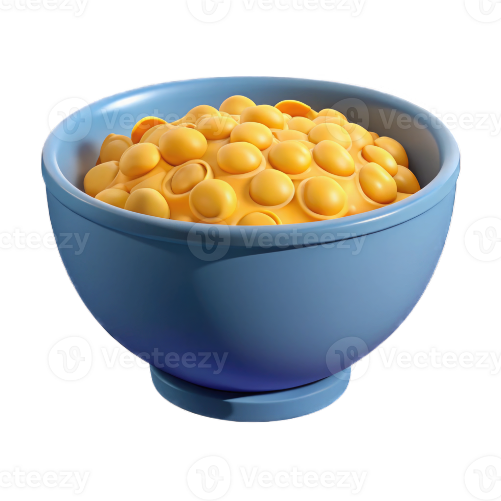 Cornflakes in bowl 3d icon cartoon style isolated on transparent background cutout png