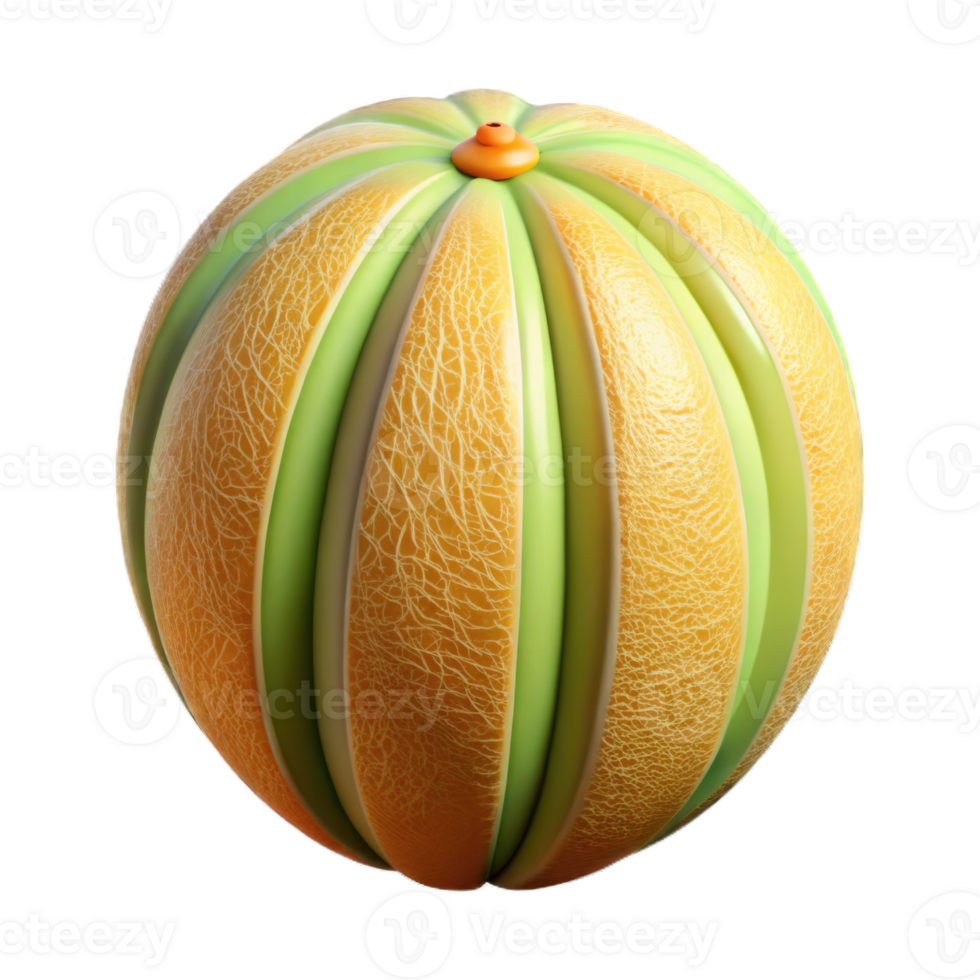 cantaloupe melon plastic style render 3d icon isolated on transparent background cutout png