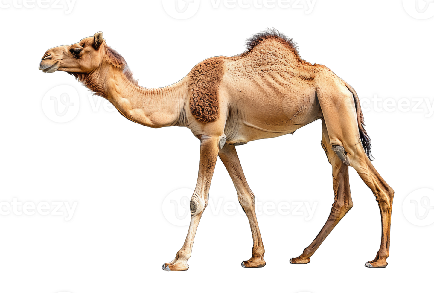 Walking camel isolated on transparent background cutout png