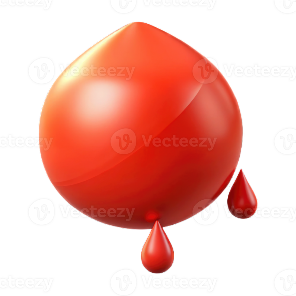 Falling red blood 3d icon cartoon style isolated on transparent background cutout png