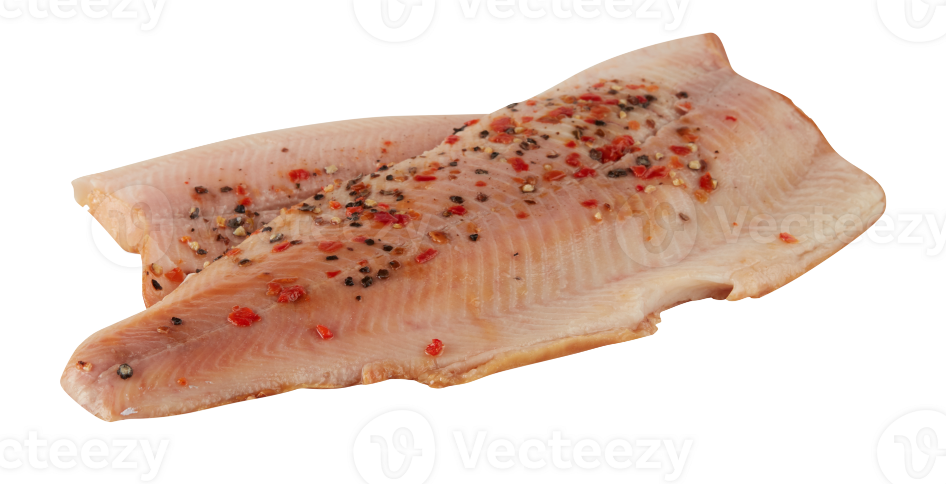 Sliced fish fillet sprinkled with red chilies png