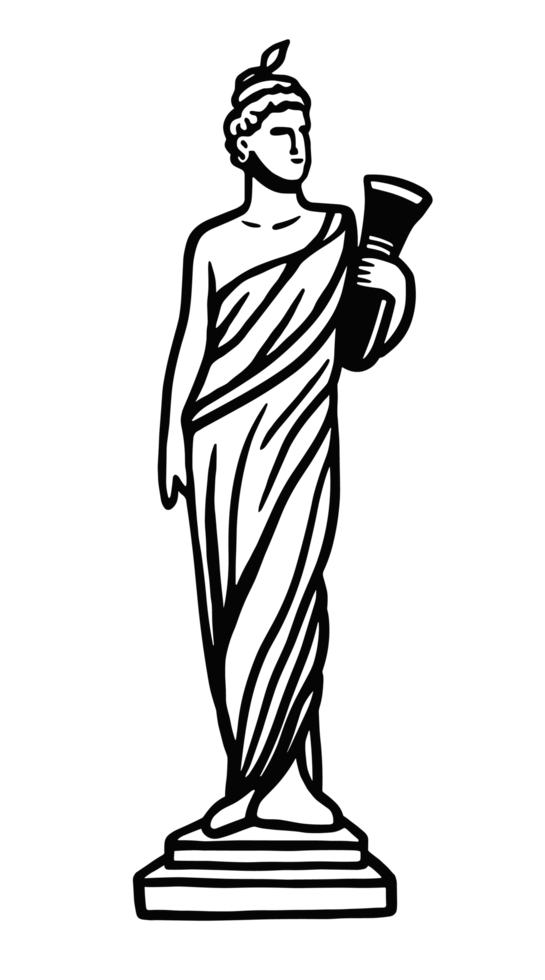 Greek statue goddess sketch drawing dark light academia aesthetic ancient civilization mythology illustration line art printable isolated element clipart transparent background png