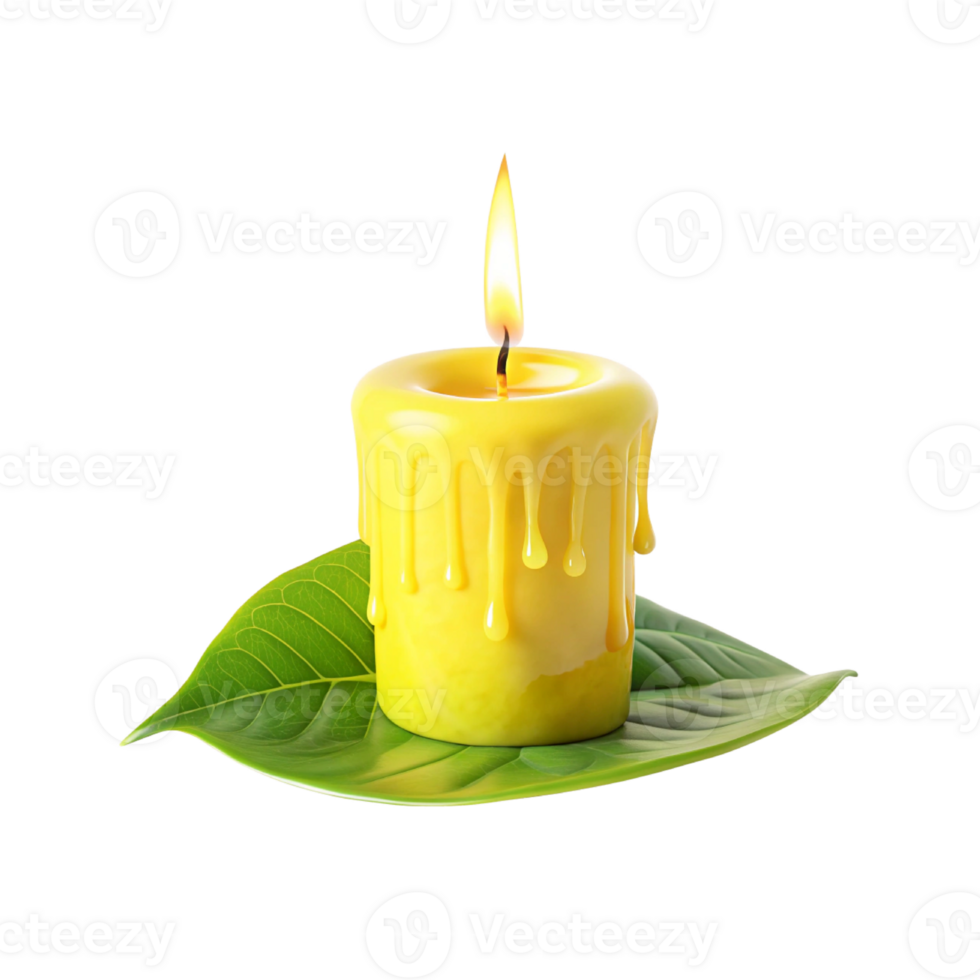 yellow candle with green leaf on transparent background png