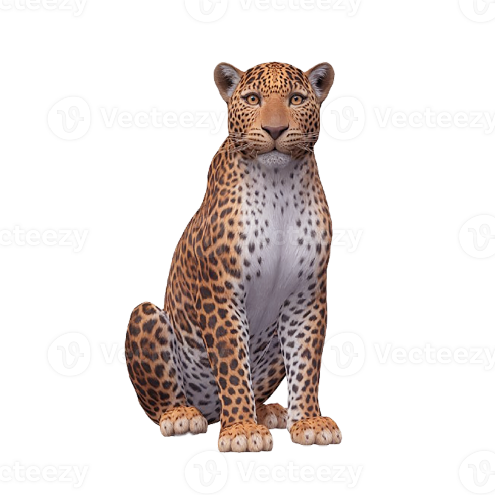 a leopard sitting on the ground, with no background png