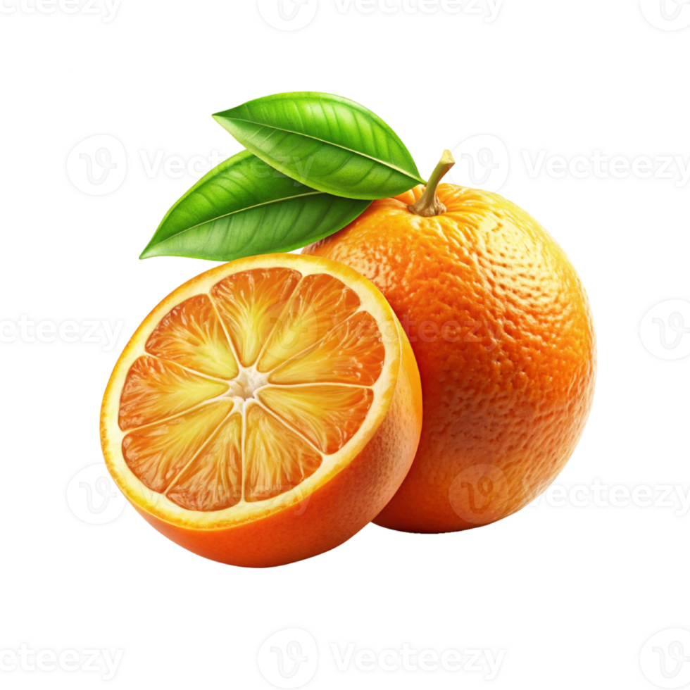 orange with leaves on transparent background png