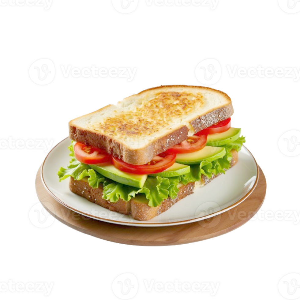 a sandwich with lettuce, tomato and avocado on a plate png