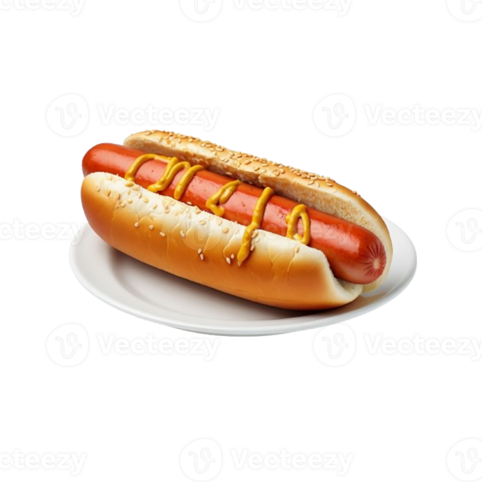 hot dog on a plate with mustard and ketchup png